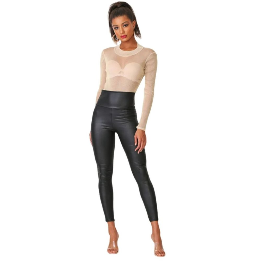 Cemi Ceri Black Faux Leather High Waisted Leggings. Women's PU Leather Leggings